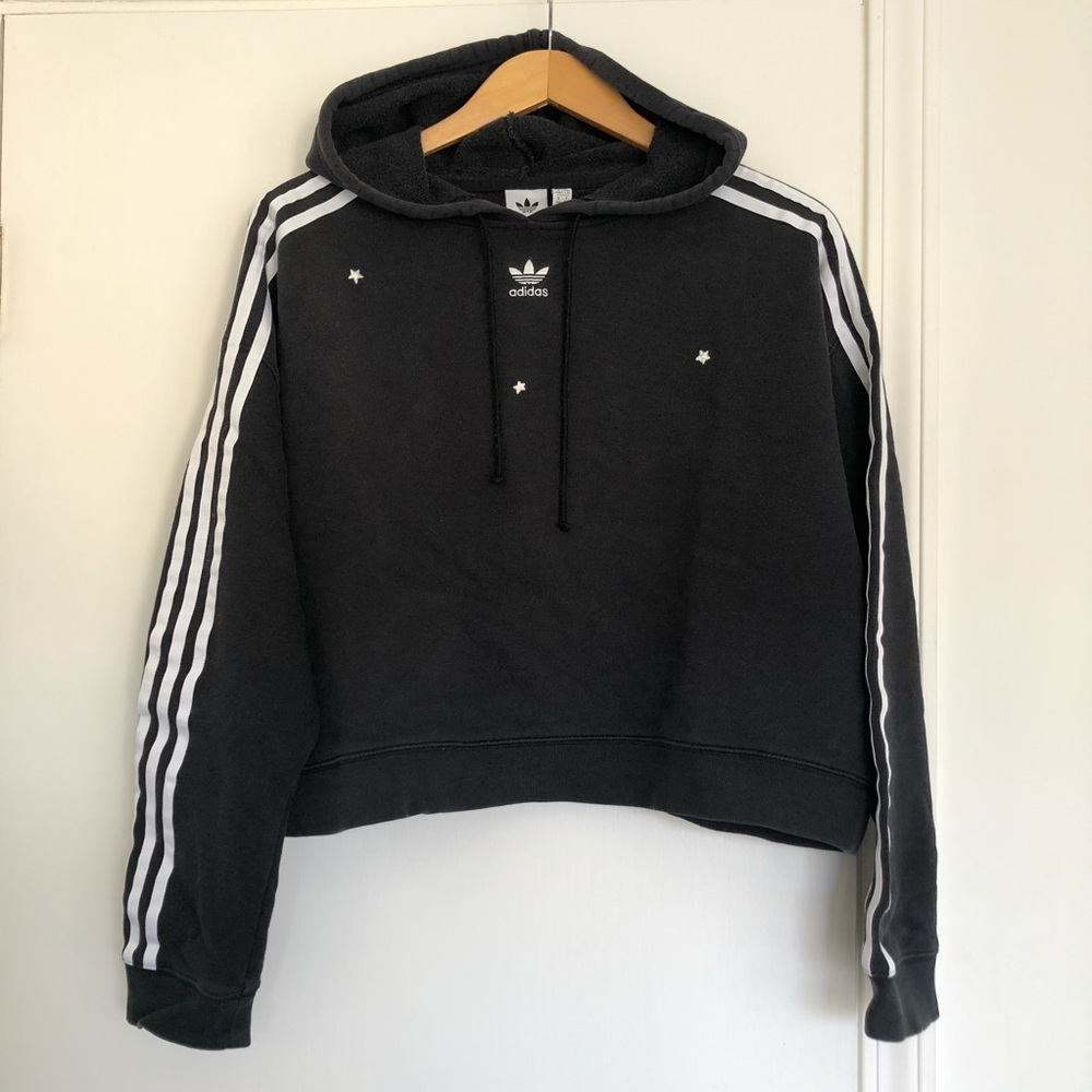 Classic Adidas Crop Hoodie Sweatshirt Black